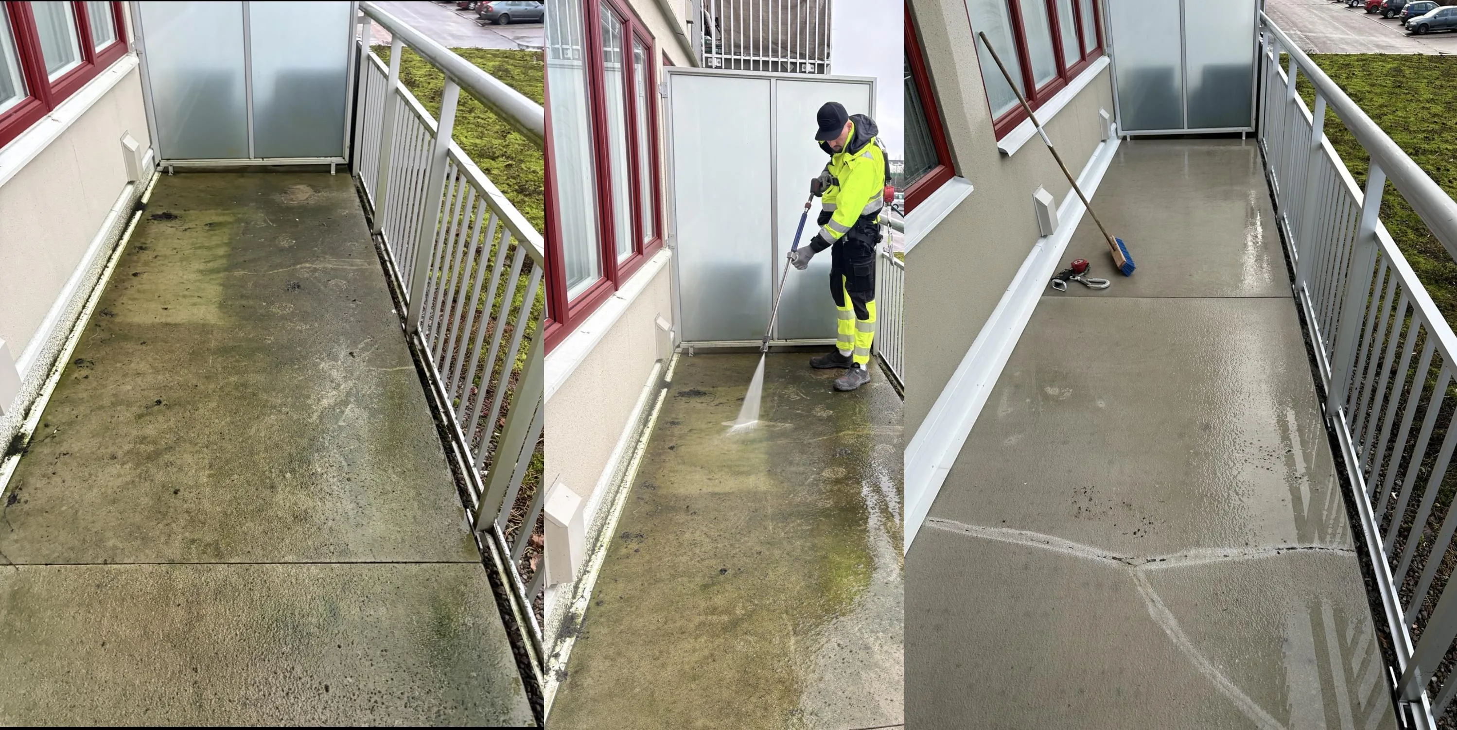 Balkongtvätt i Karlstad – före och efter rengöring av betongbalkong