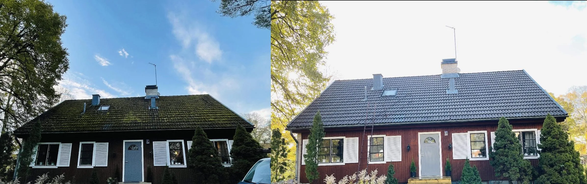 Taktvätt i Karlstad – före och efter rengöring av tak
